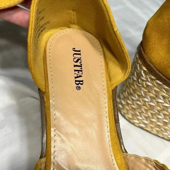 platform JustFab women sandals sz 6.5 yellow heel wedge espadrille,ankle strap - Picture 2 of 15